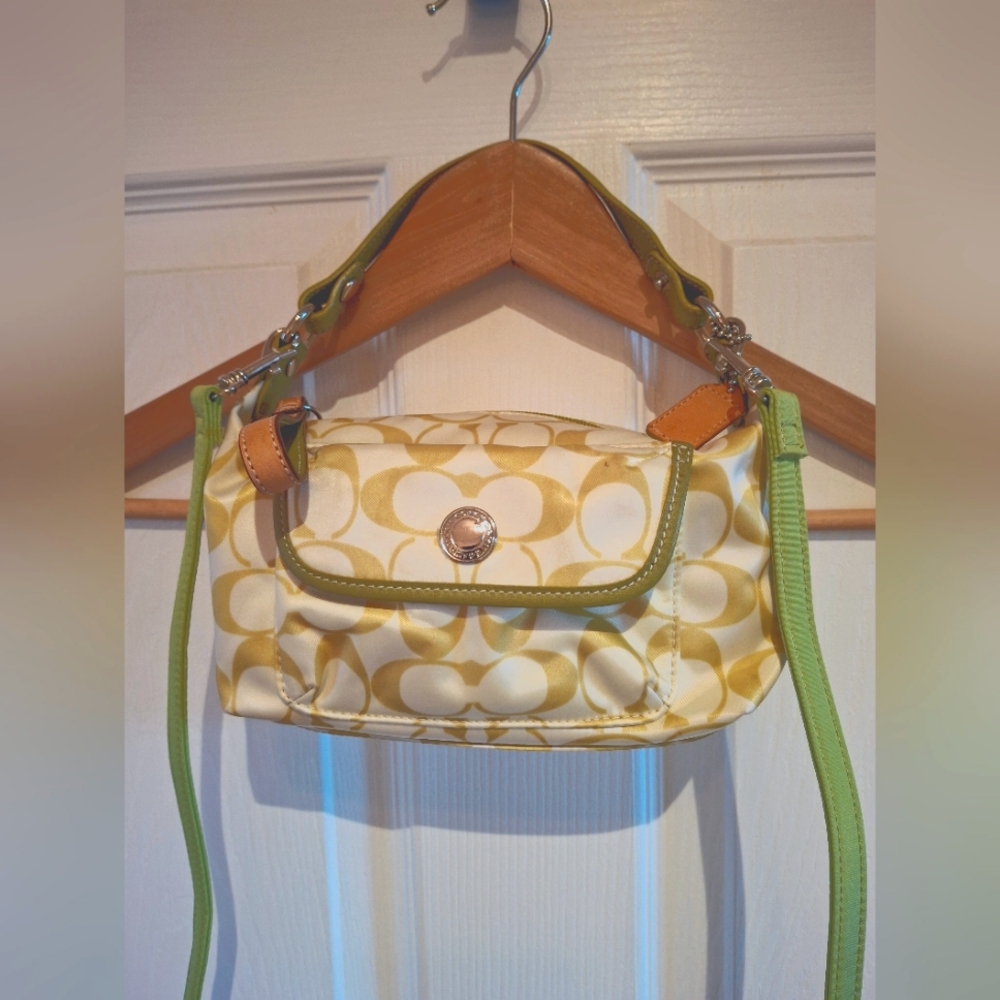 Coach Green and Yellow Crossbody Bag with Adjustable or hand held.